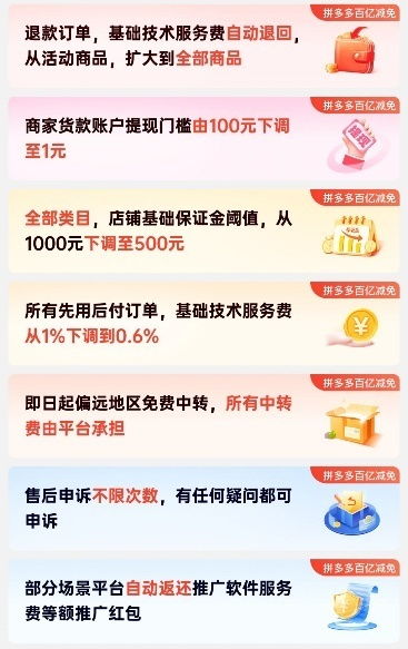 拼多多百億減免新政再加碼 全面自動退款并返還技術服務費，票務代理享同等福利
